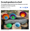 Headline from the Boston Globe "So Much Goodness in a Bowl" with picture of handblown glass bowls from Serve Kindness
